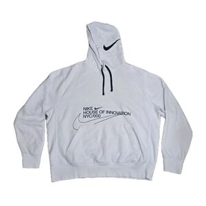Nike House Of Innovation NYC/000 White Hoodie With Black Graphic Print Swoosh XL